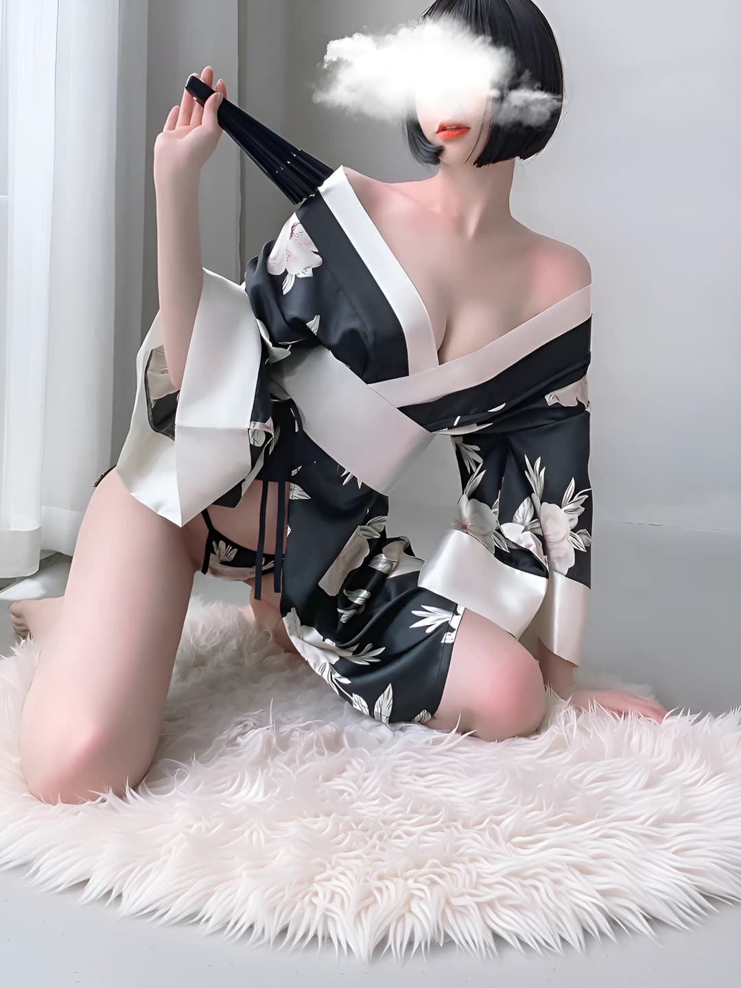 Qora premium kimono + kamarcha + T-shorts