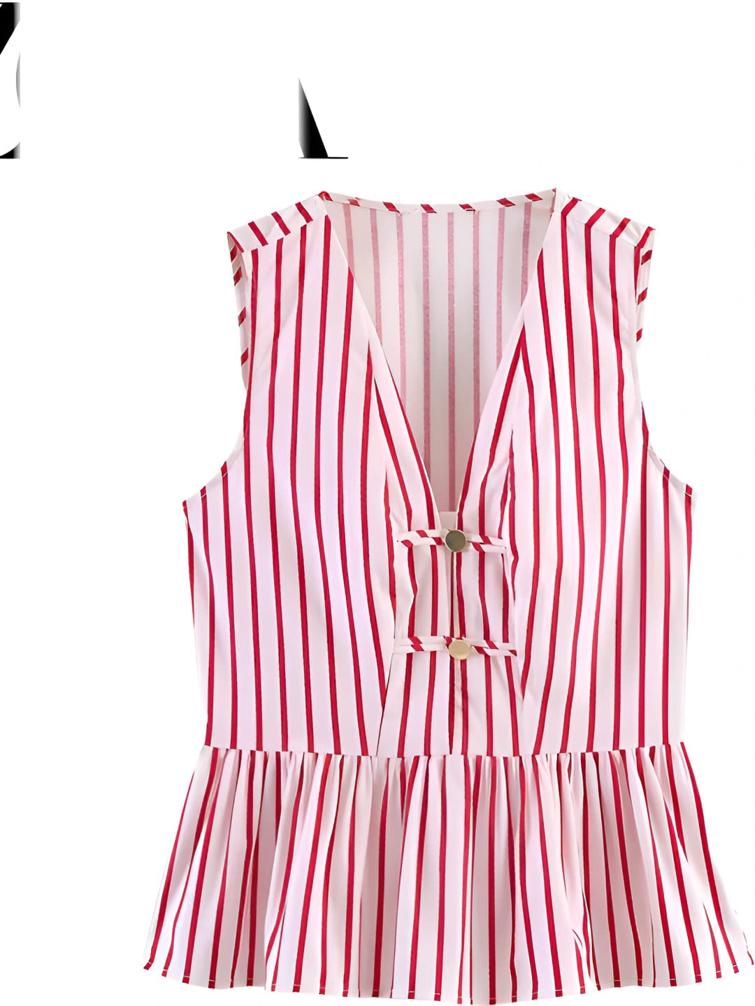 Ayollar uchun yengsiz chiziqli peplum top, bo'sh (oversize) kesim, dumaloq yoqa, 3D naqsh, 80-90% poliester