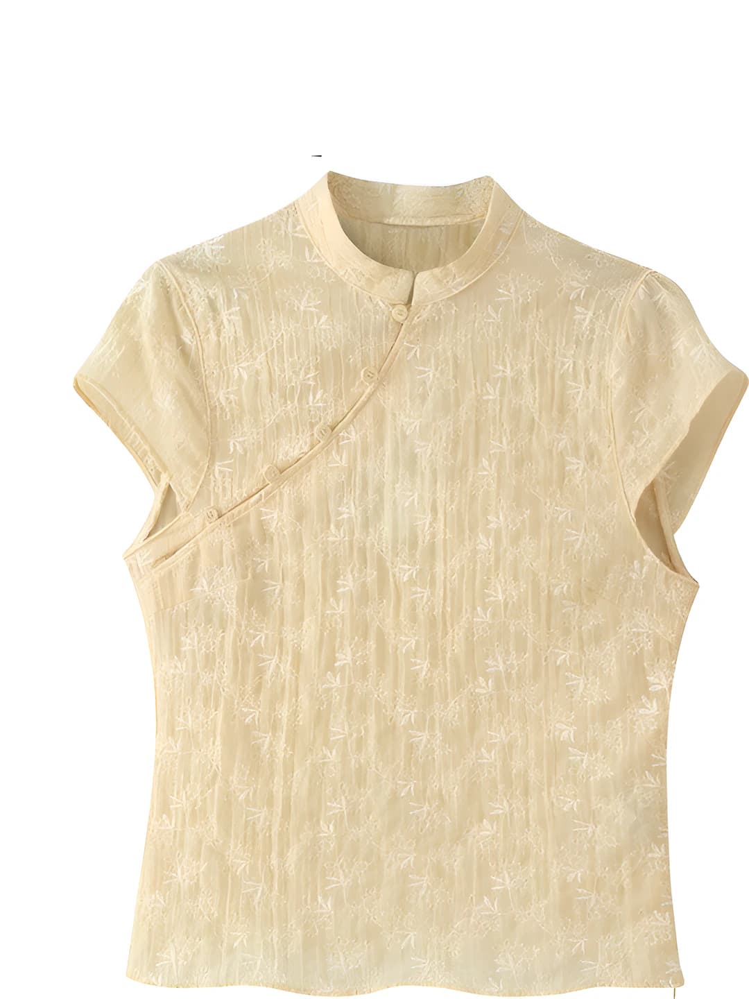 Women's embroidered stand collar short sleeve shirt, solid colour, polyester, street style