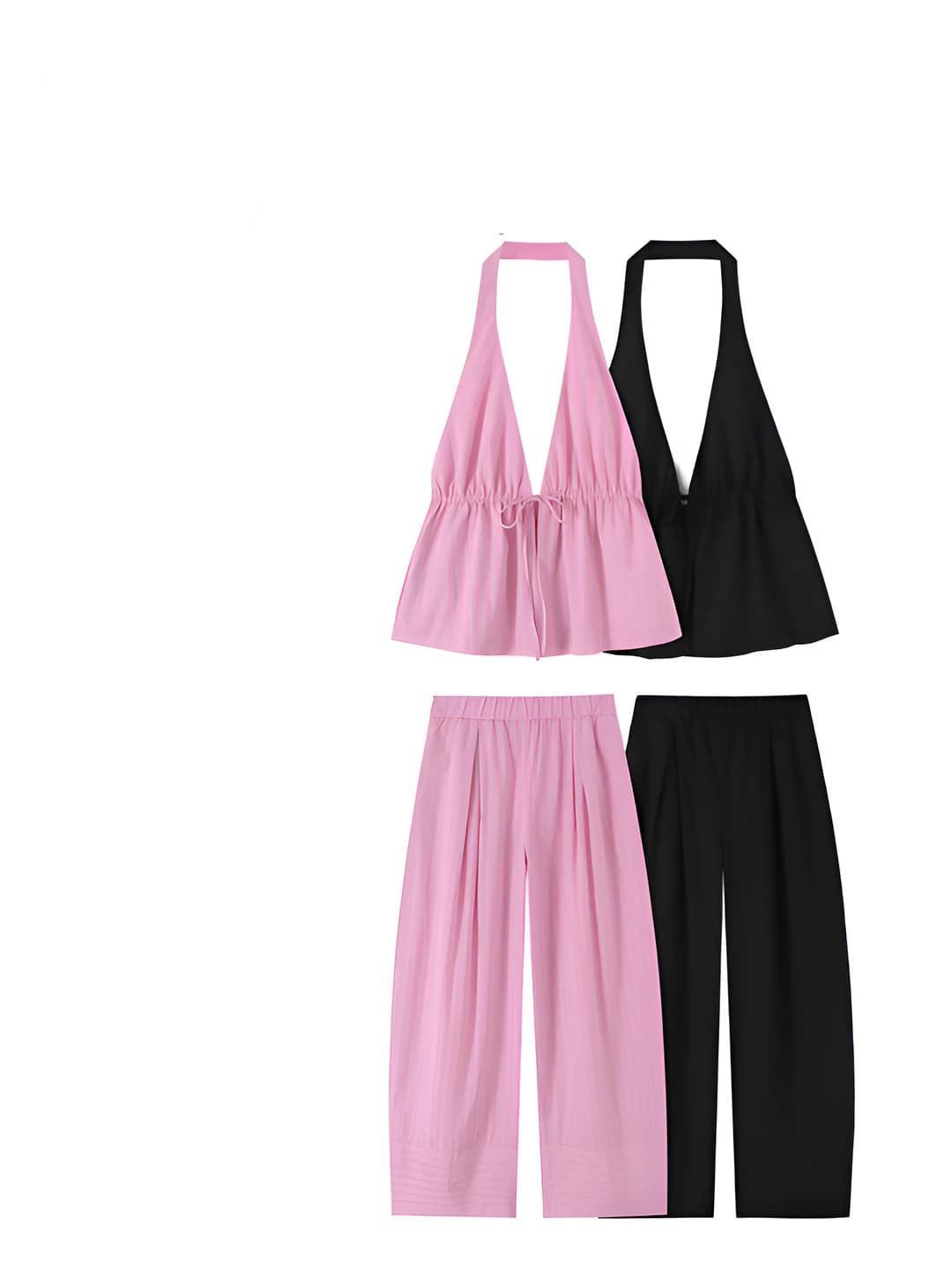 Women's striped long sleeve halter top + loose fit trousers set