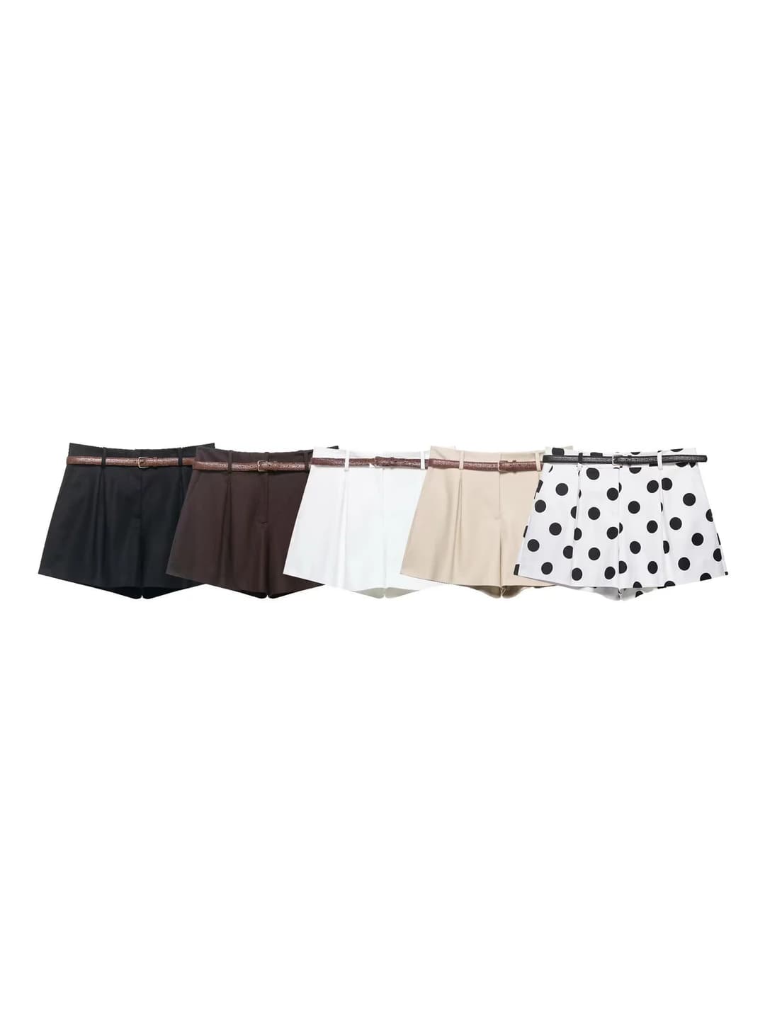 Women's high waist shorts with belt, loose fit, short shorts, 50-70% polyester, medium thickness, basic style in street fashion