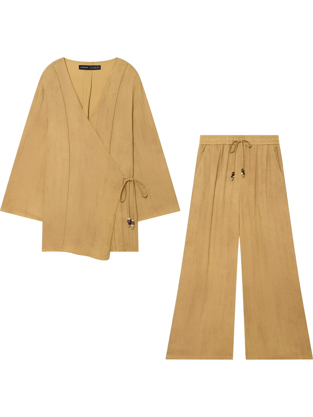 Women's casual two-piece set: long sleeve V-neck cardigan and wide-leg trousers, solid colour, spring-autumn