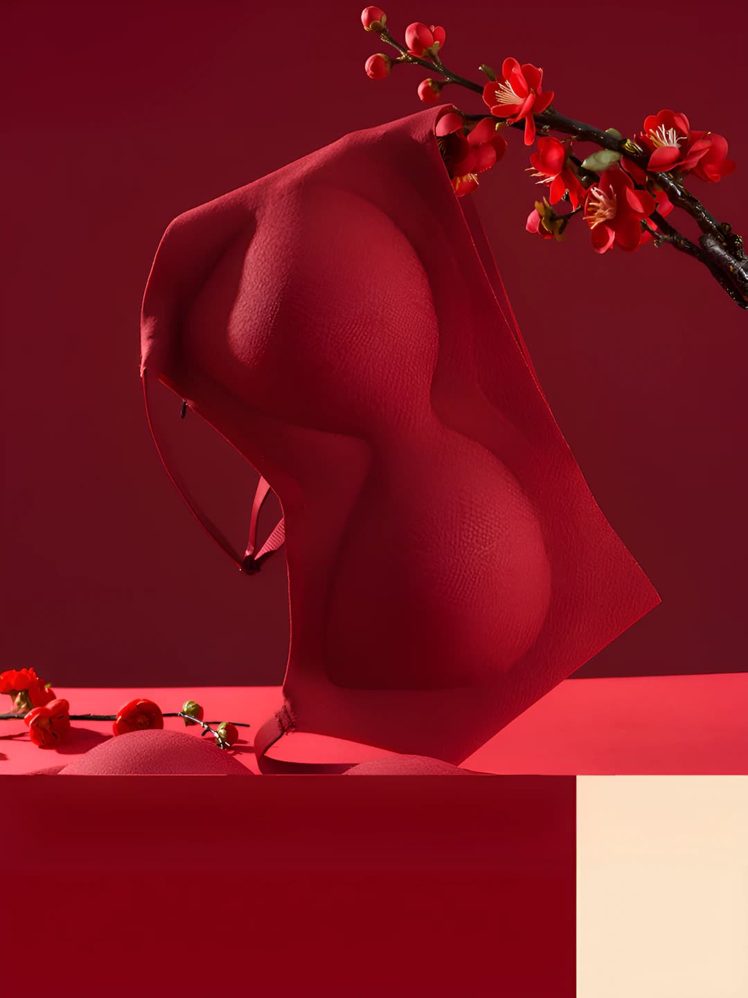 Women's red bra set: lift, gather, wire-free, side breast control, anti-sag, comfortable