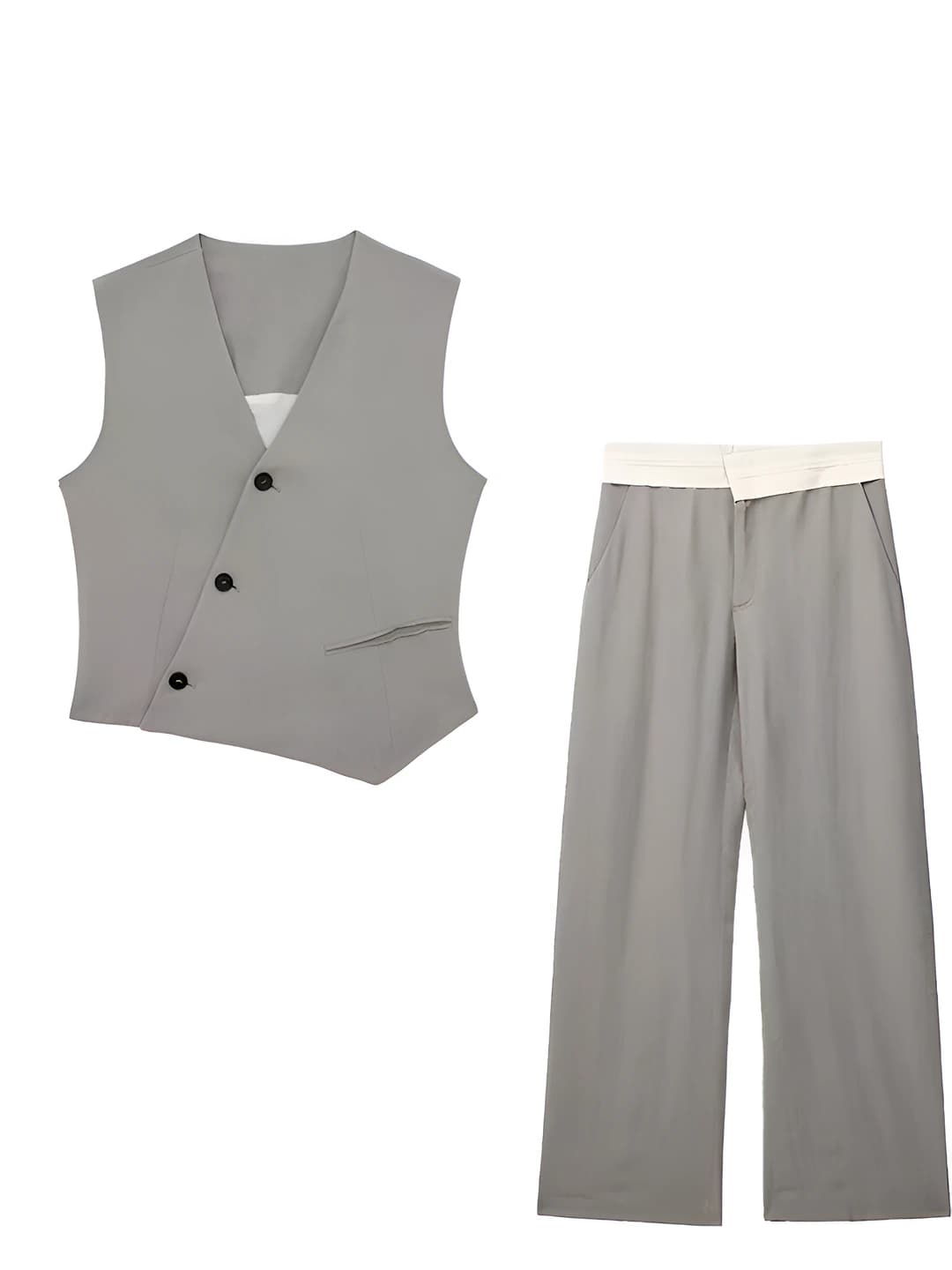 Women's set: asymmetric tank top and trousers, 3D pattern, long sleeve, casual style