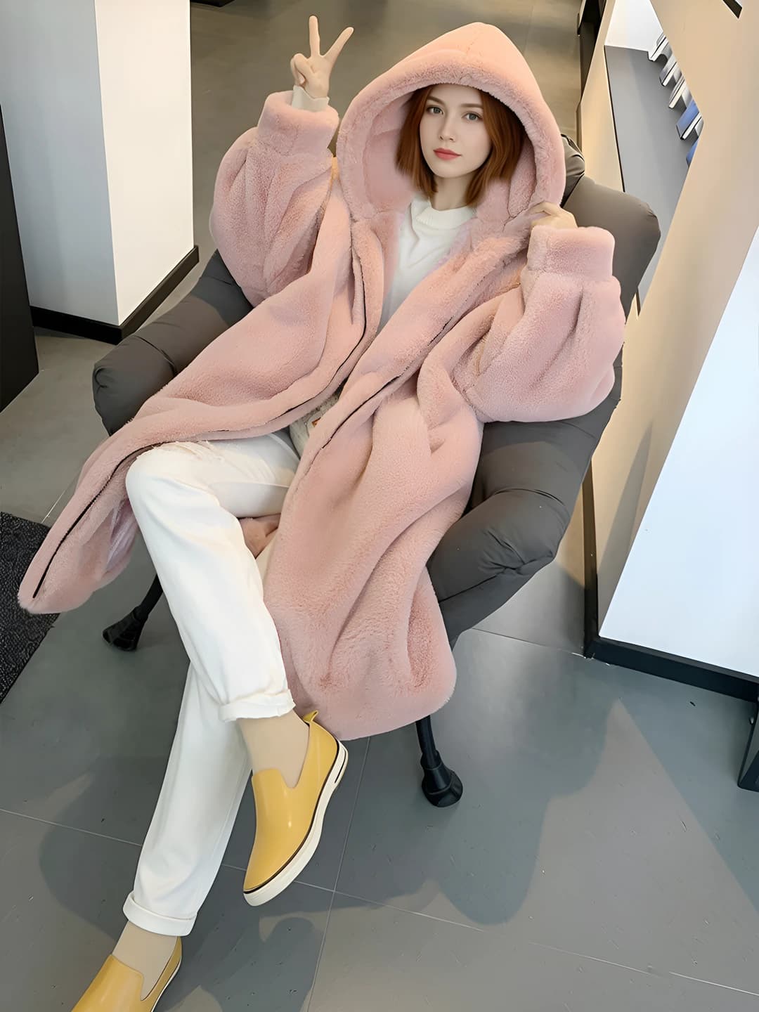 Women's 2026 faux fur coat, mid-length, thickened, plus size, long sleeve, hooded, princess sleeve