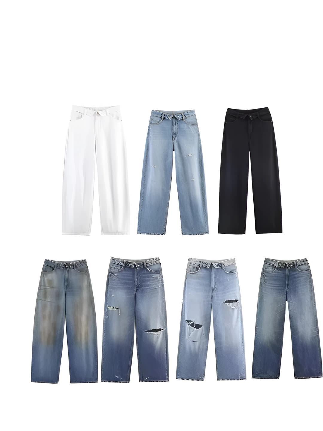 Women's straight cut jeans, mid waist, trousers, polyester, street style