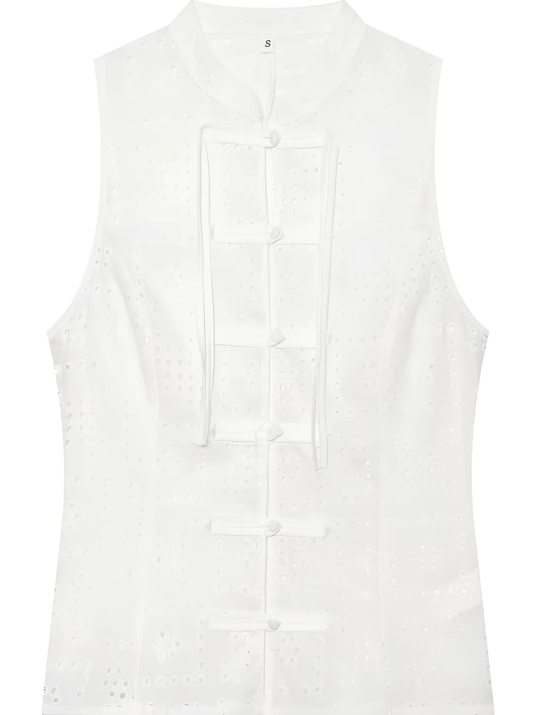Women's summer sleeveless top, stand collar, embroidered, solid colour, slim fit