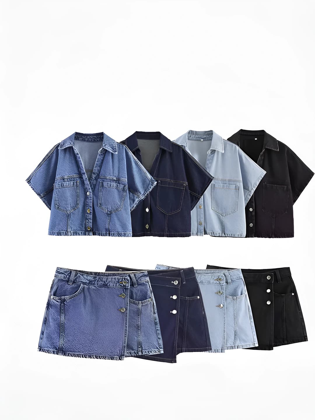 Women's denim shirt and skirt two-piece set, long sleeve, casual, all-season
