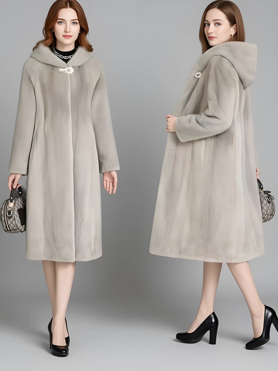 Women's 2026 winter mid-length faux fur coat, thickened, slimming, long sleeve, hooded