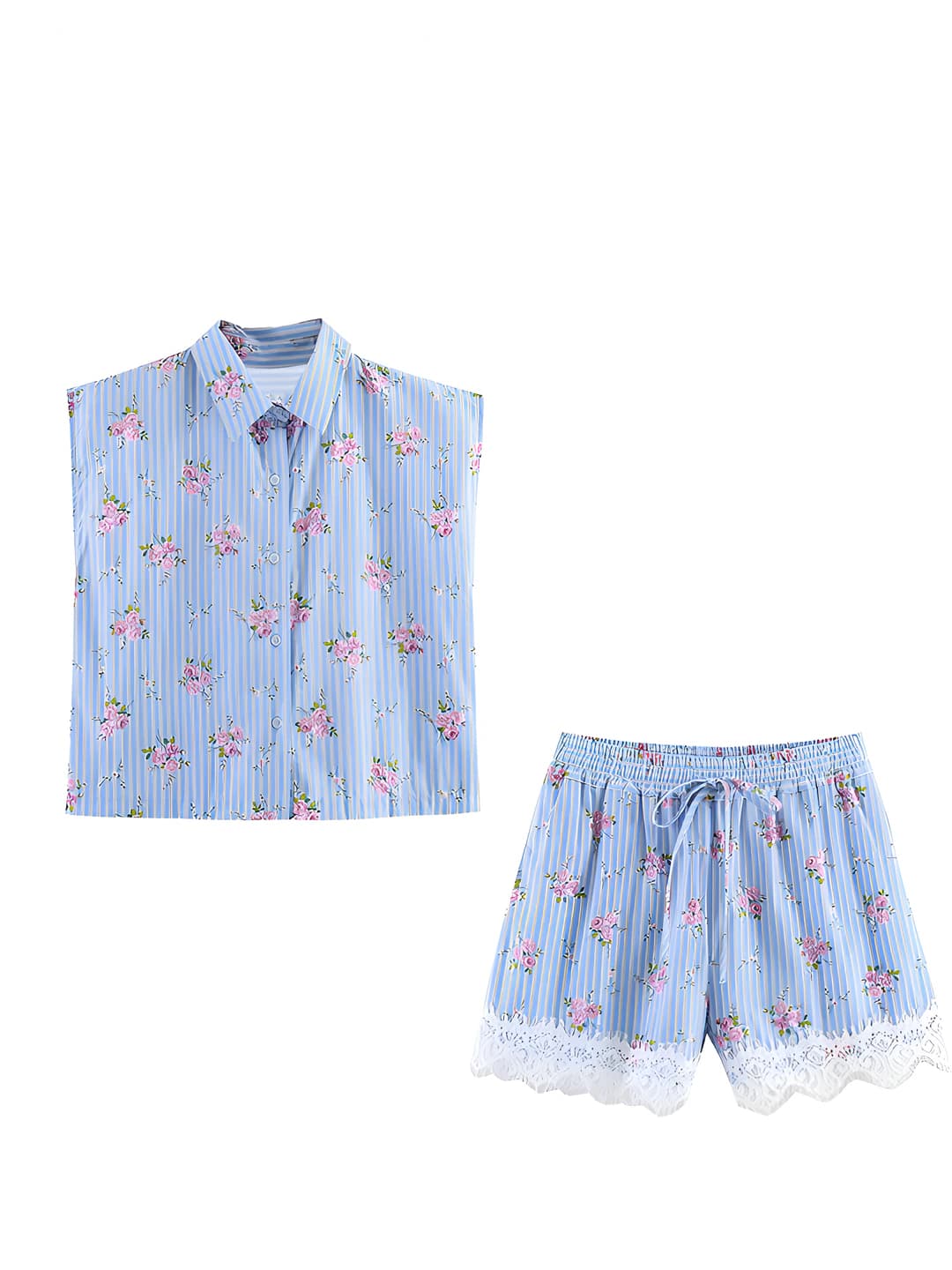 Women's casual shirt and shorts set, striped printed, 3D effect, long sleeve, polyester, all-season