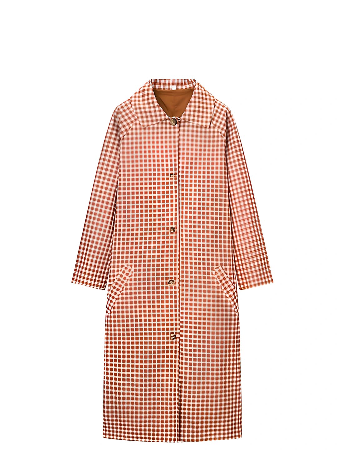 Women's checked trench coat, casual, straight cut, long, lapel collar, long sleeve, polyester