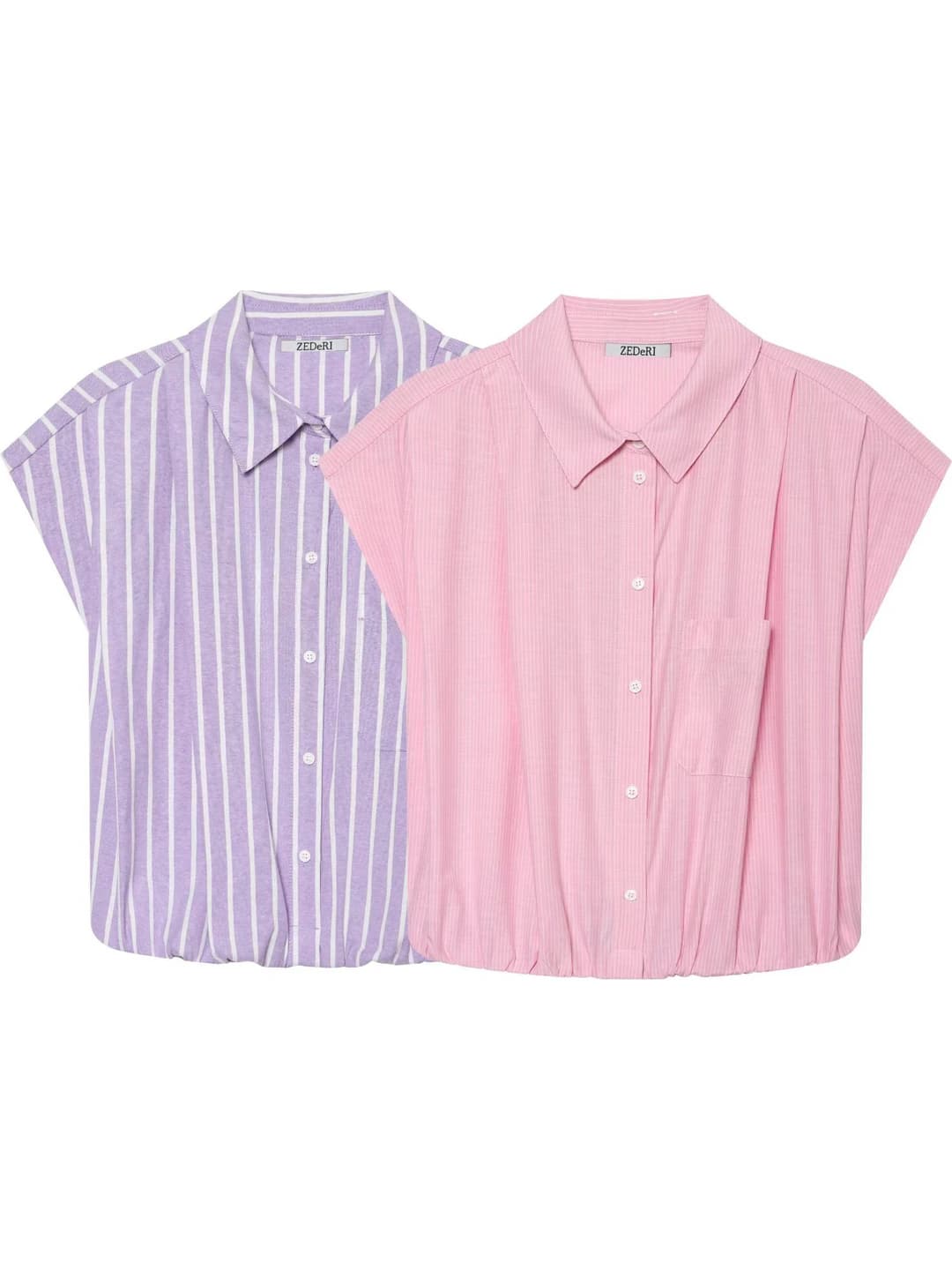 Women's sleeveless striped blouse with lapel collar, short, casual style