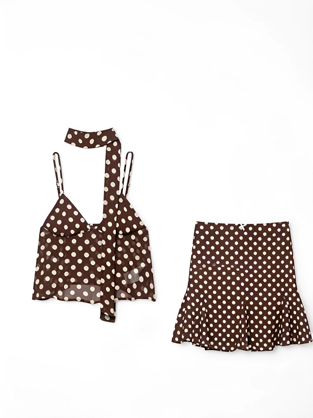 Women's sleeveless tank top and mini skirt set, polyester, printed, all-season