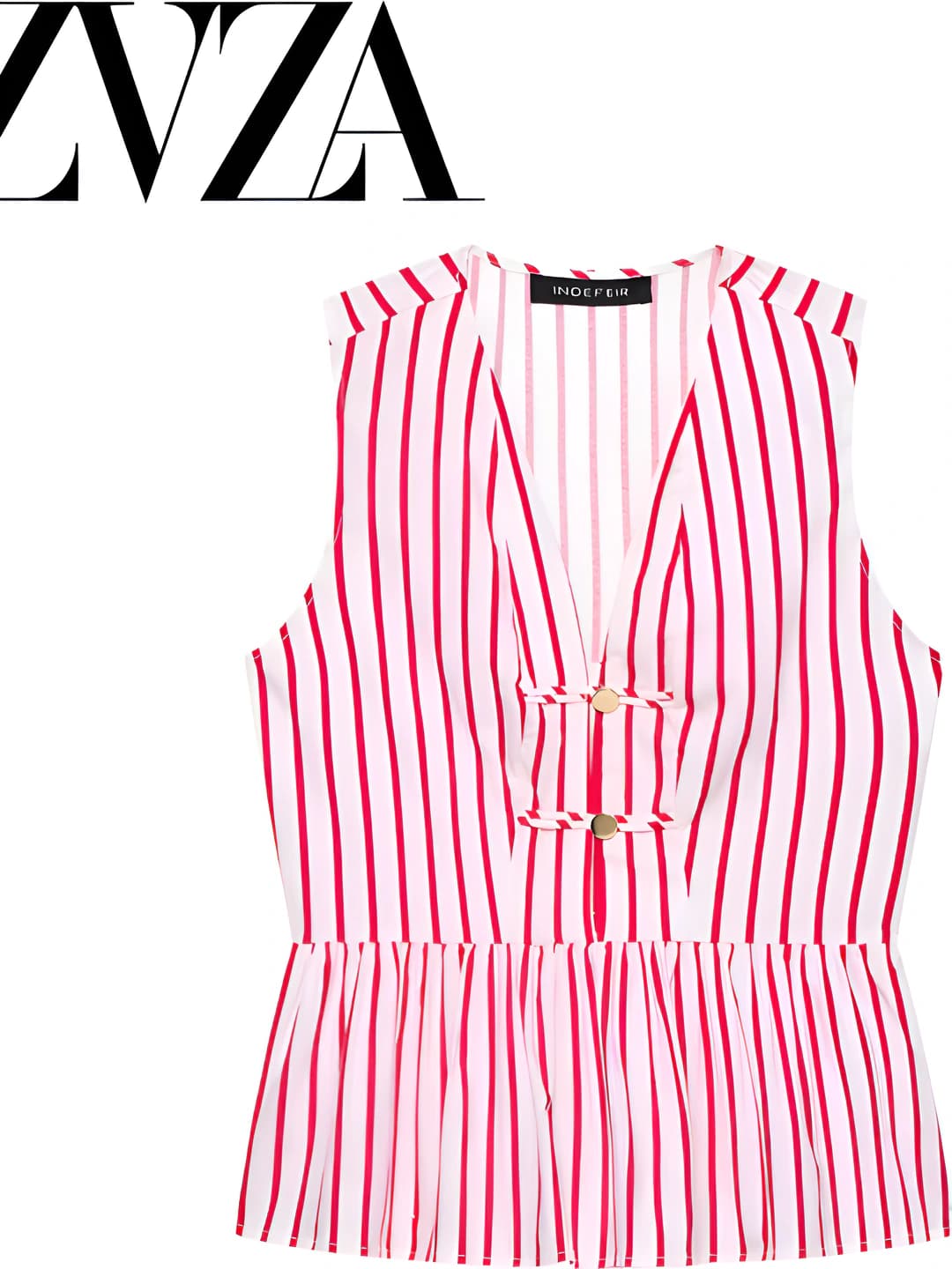 Women's striped top with basque, V-neck, slim fit