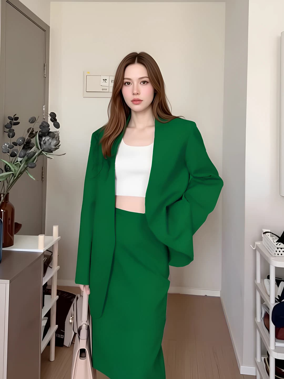 Green dress and suit