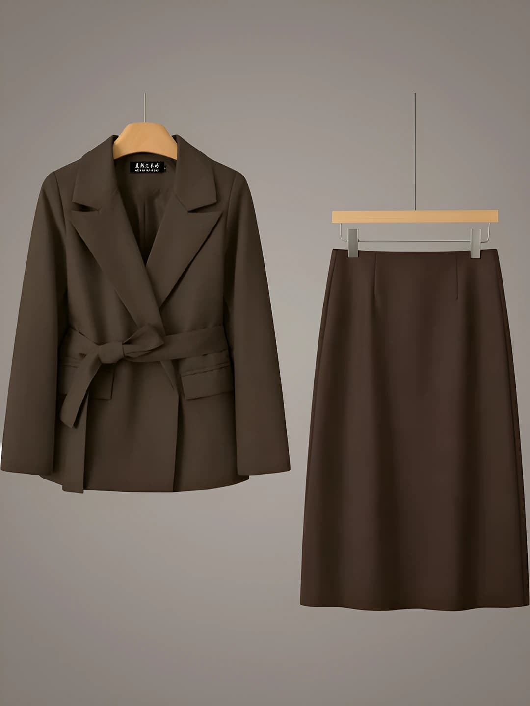 Women's autumn plus size loose fit blazer and skirt set, solid colour, long sleeve, all-season