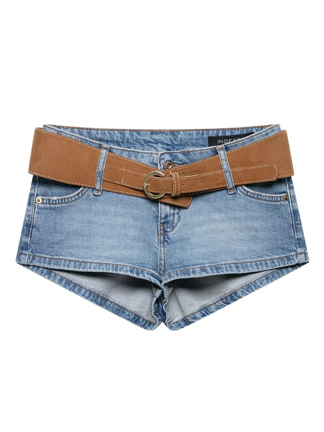 Women's low waist denim shorts, loose fit, 3D pattern, stretch, medium thickness