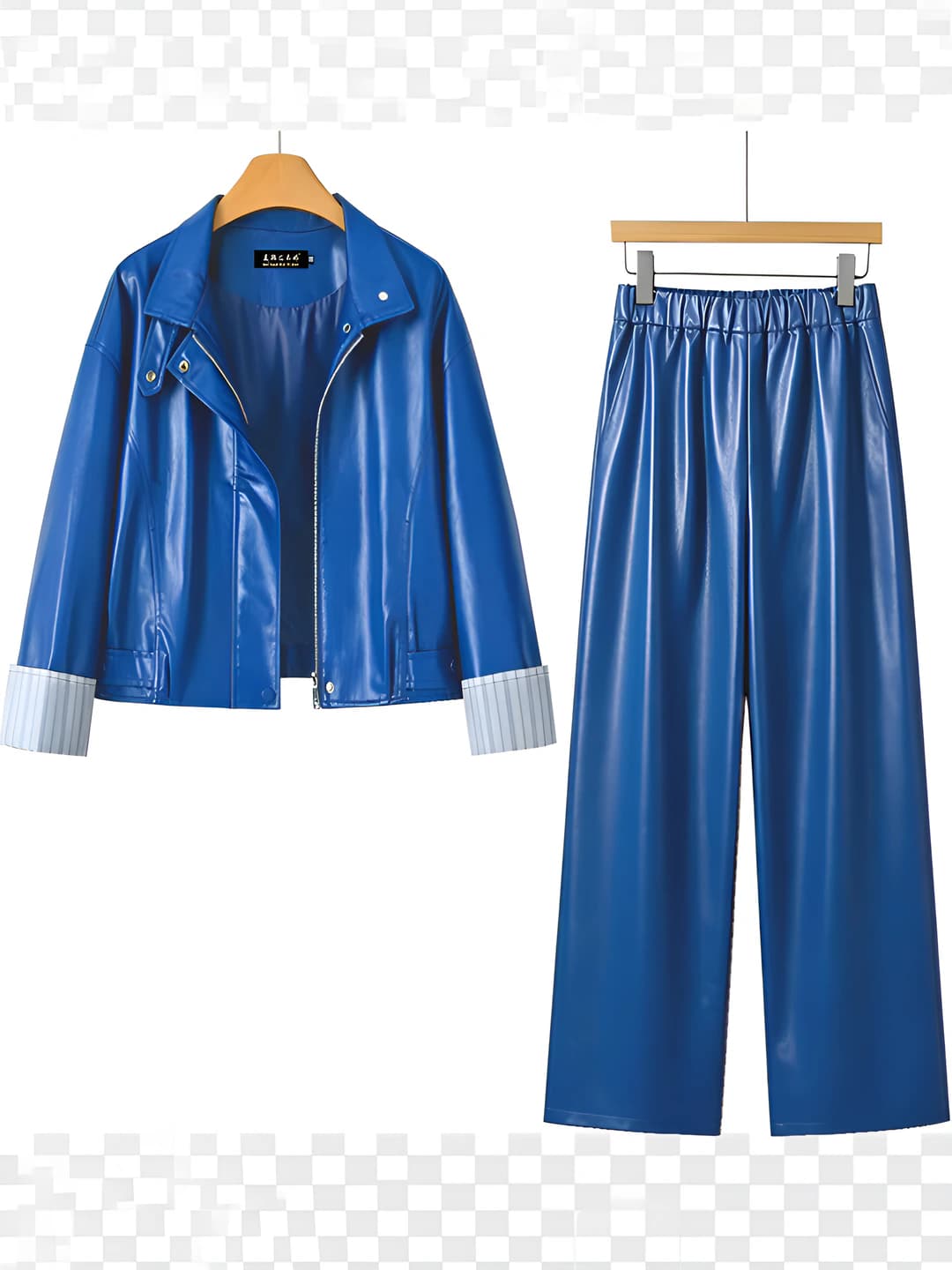 Women's PU leather jacket and wide-leg pants set, retro, slim fit, Korean style, spring-autumn 2026, casual