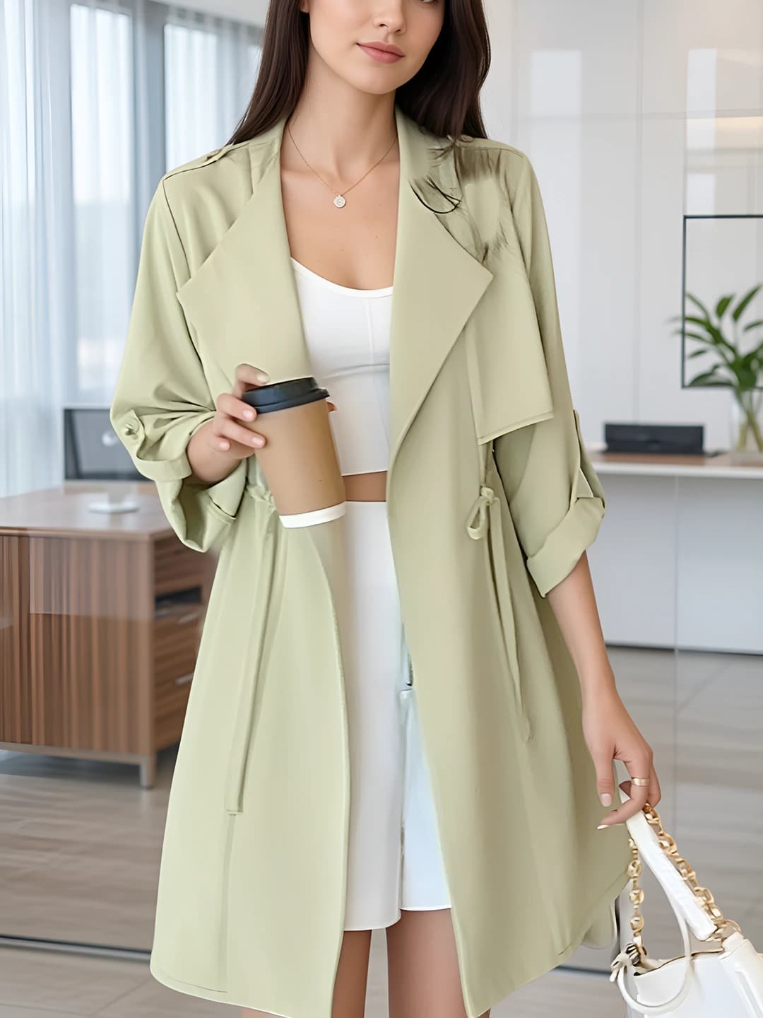 Women's autumn thin trench coat, Korean style, A-line fit, slimming, three-quarter sleeve, 2026