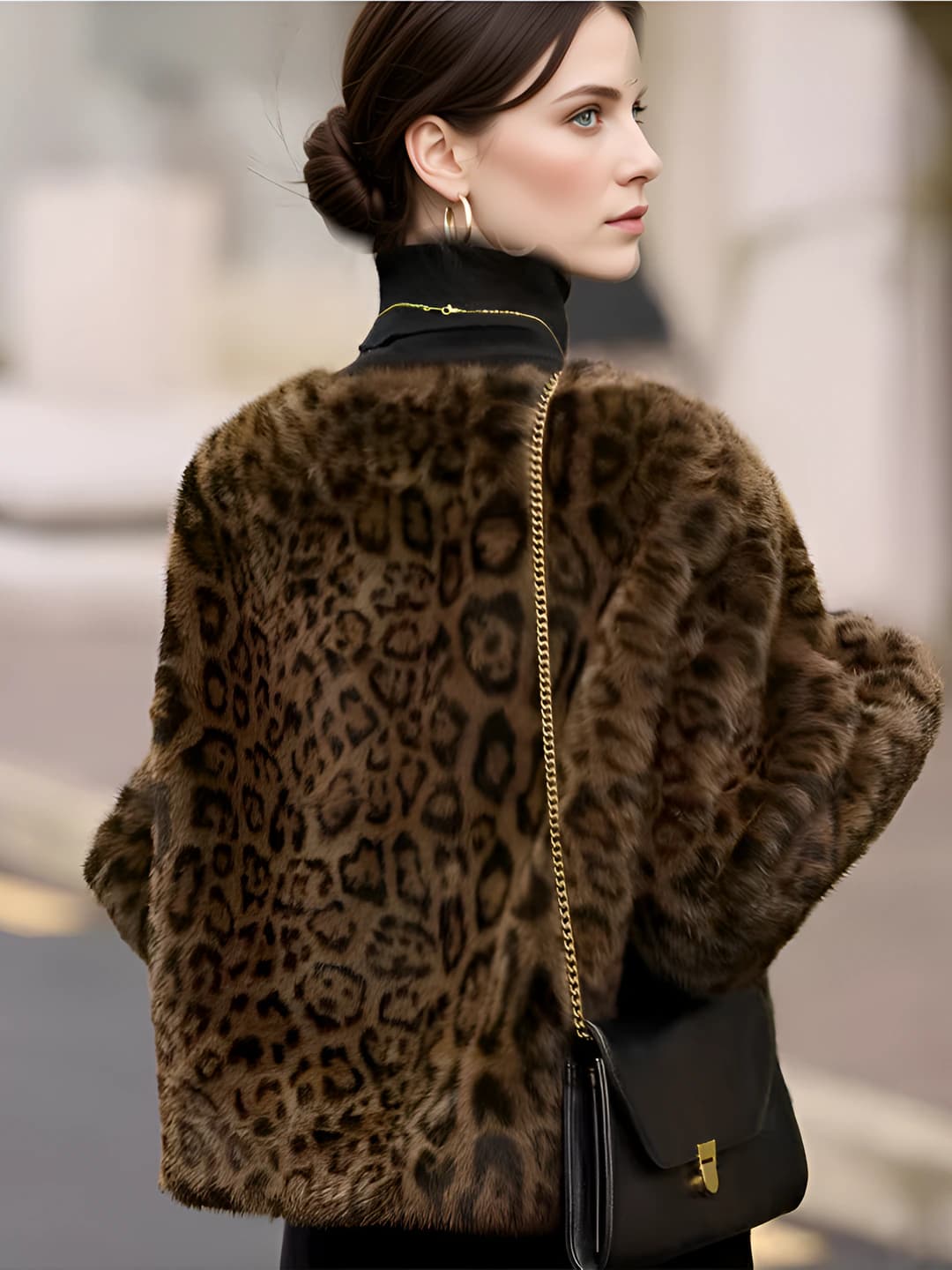 Women's winter thickened cropped faux fur coat, long sleeve, V-neck collar