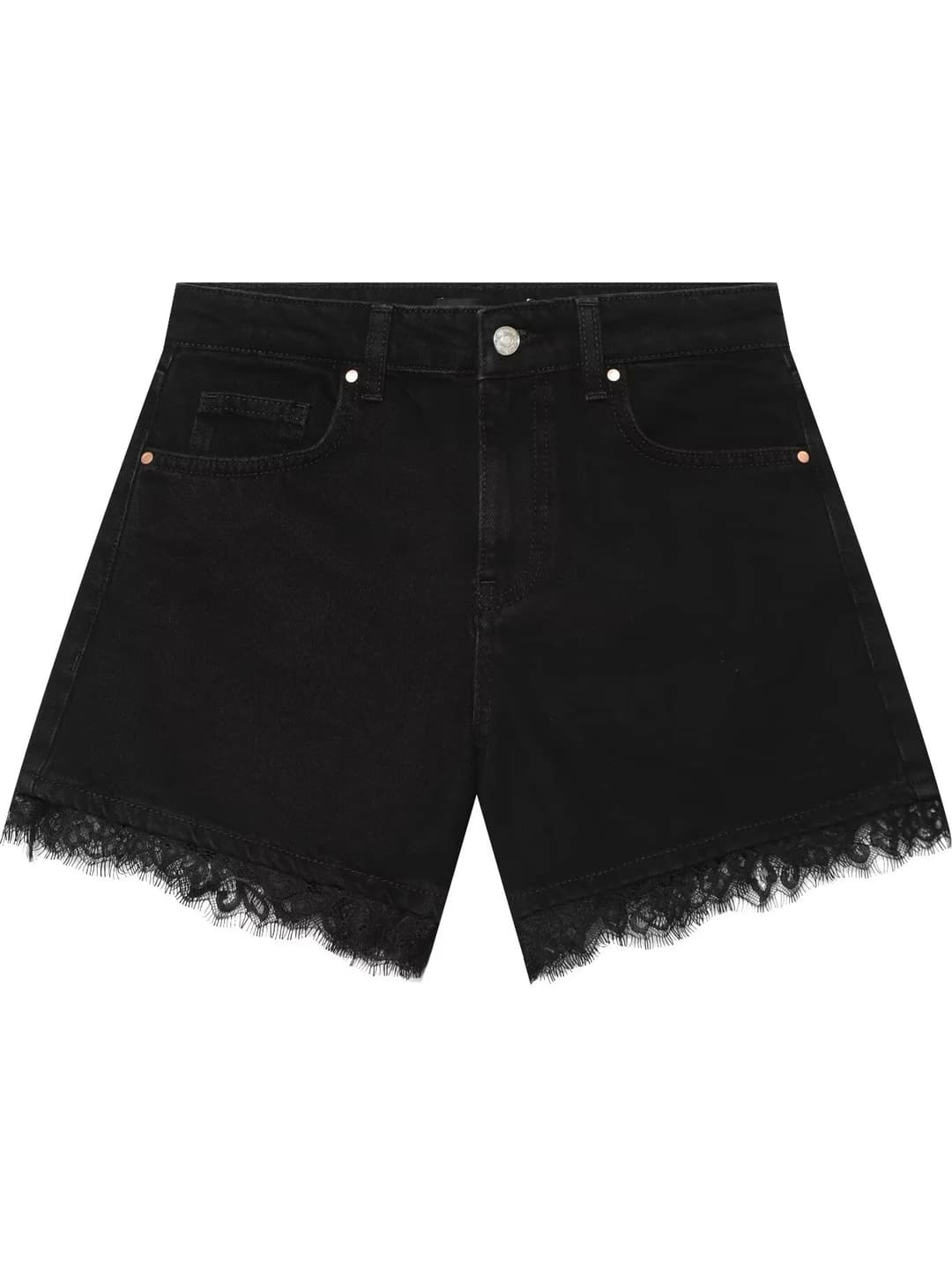 Women's summer lace-trim denim shorts, casual and resort style, mid-waist, straight cut
