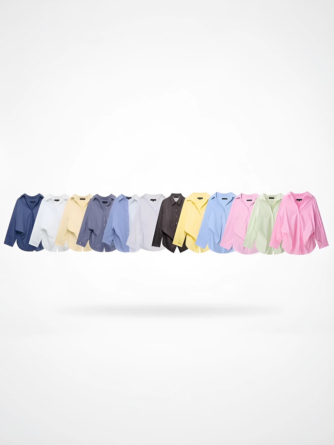 Ayollar uchun uzun yengli, chiziqli va katakli, qaytarma yoqali, bo'sh (oversize) ko'ylak-shirt