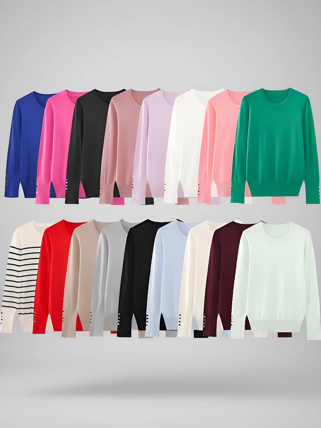 Women's long sleeve crew neck knit sweater, solid colour, regular length, 80-90% polyester, street style
