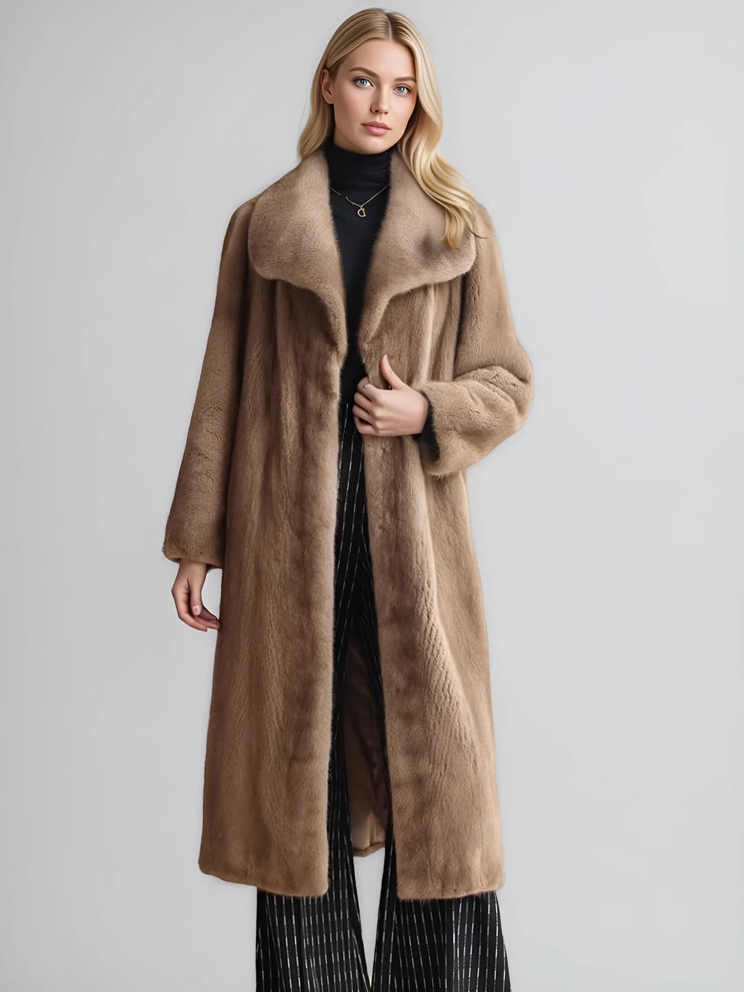 Women's faux fur coat for autumn-winter 2026, casual, with lapel collar and long sleeve