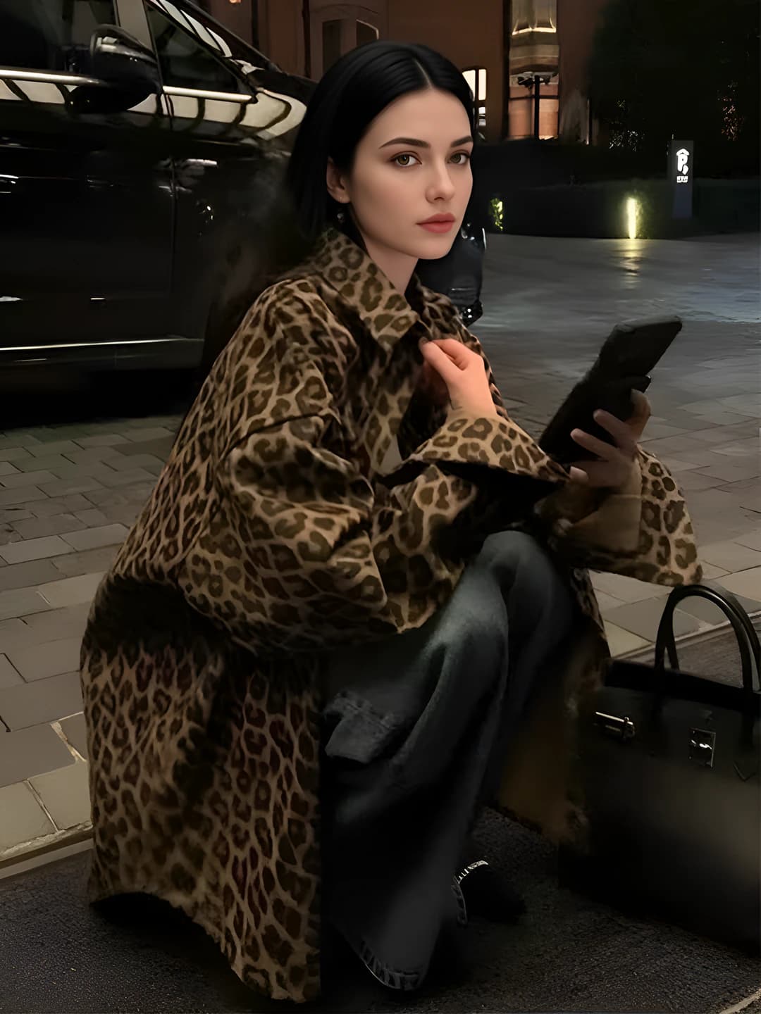 Ayollar uchun retro uslubdagi leopard naqshli uzun yengli bo'sh (oversize) ko'ylak-shirt