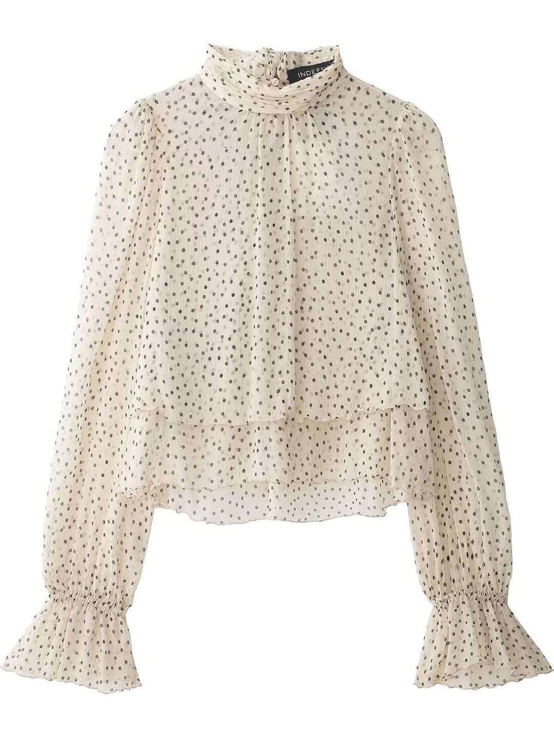 Women's long sleeve blouse, stand collar, loose fit, printed, non-iron