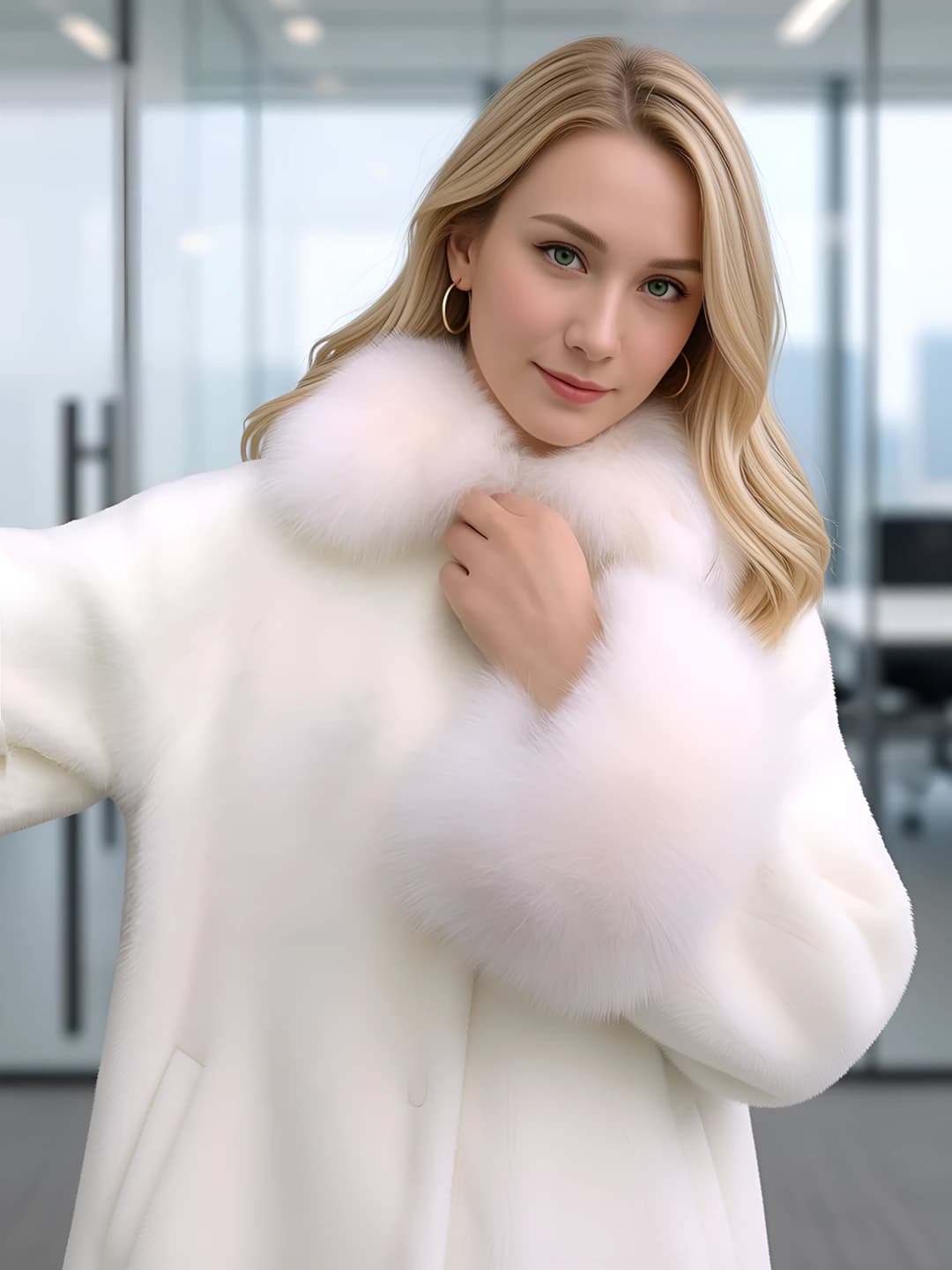 Women's winter loose fit long sleeve Korean style faux fur coat