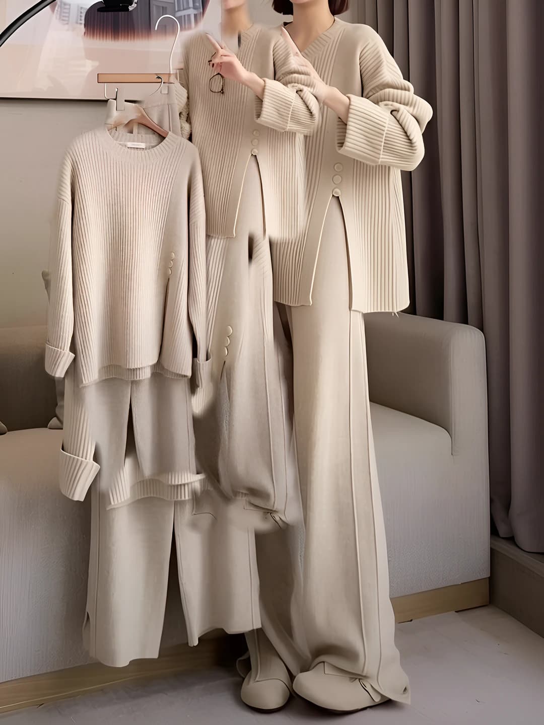 Oatmeal color, 2-piece set