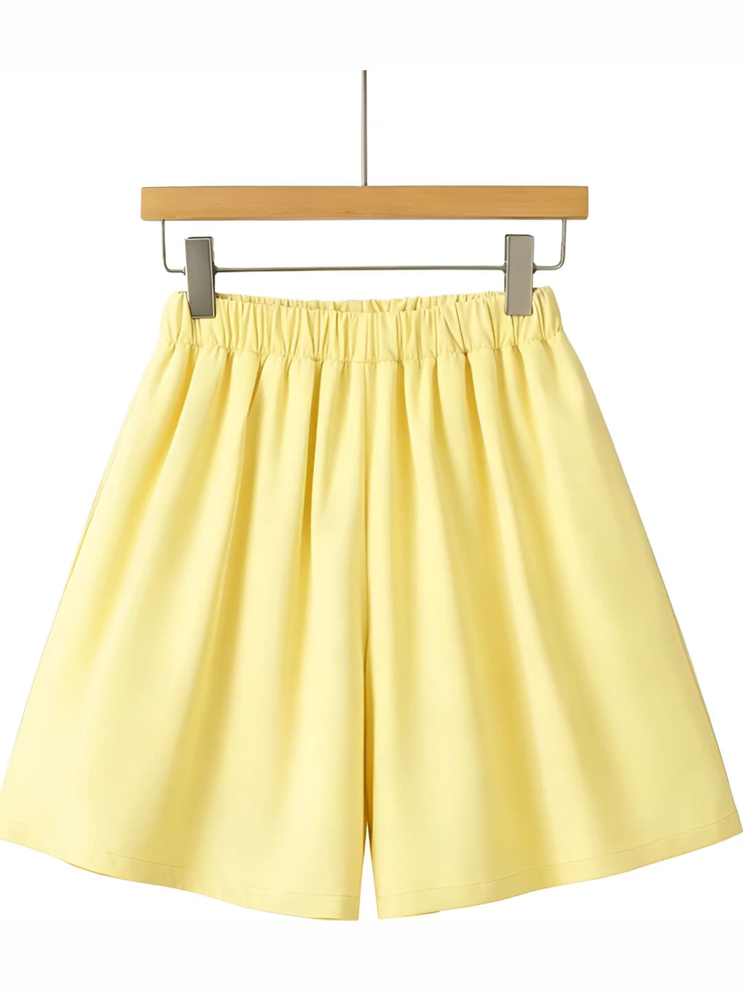 Women's summer thin polyester knee-length shorts, elastic waist, solid colour, loose fit, A-line, casual