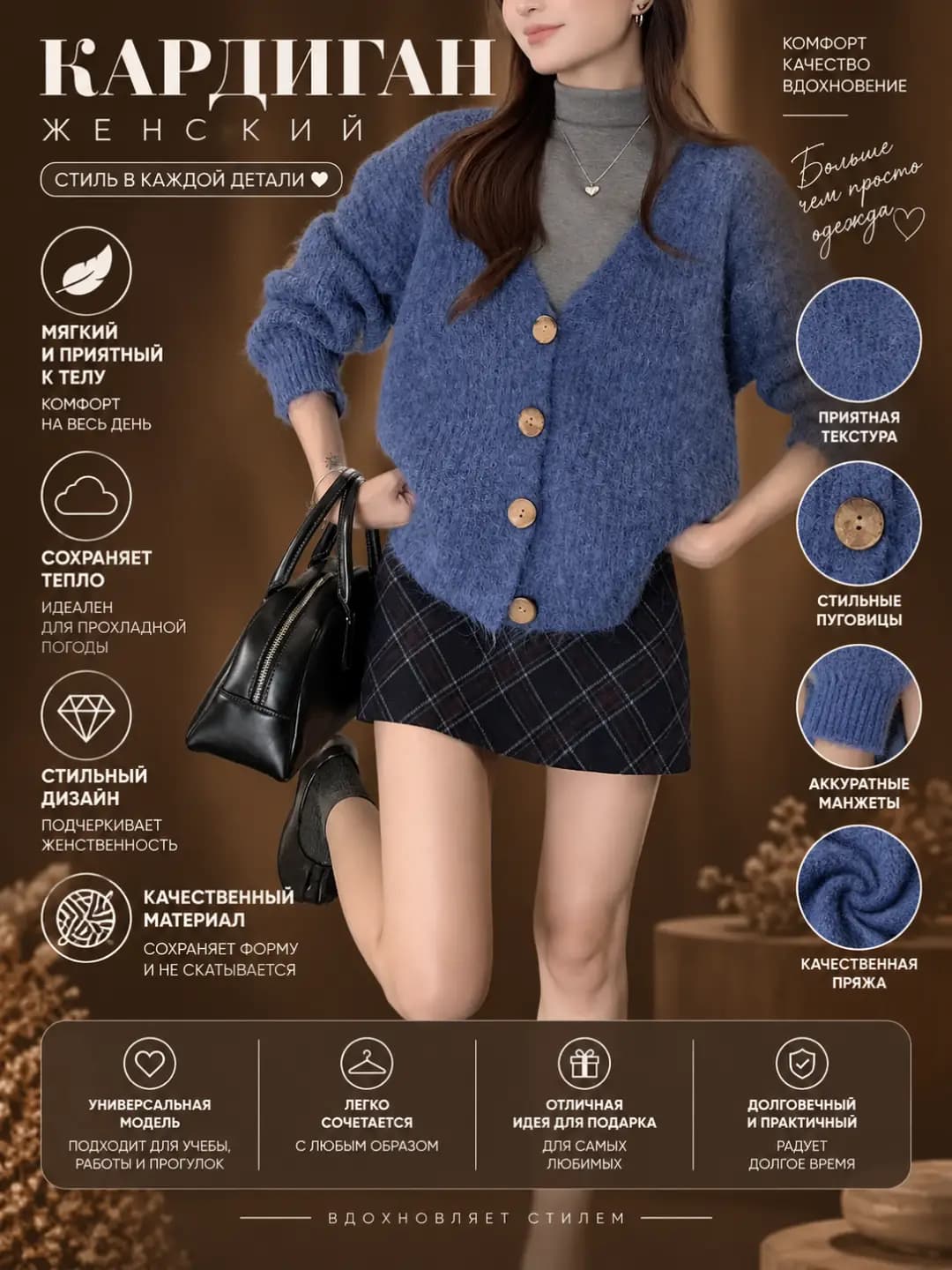 Women's V-neck long sleeve loose fit solid colour knit cardigan