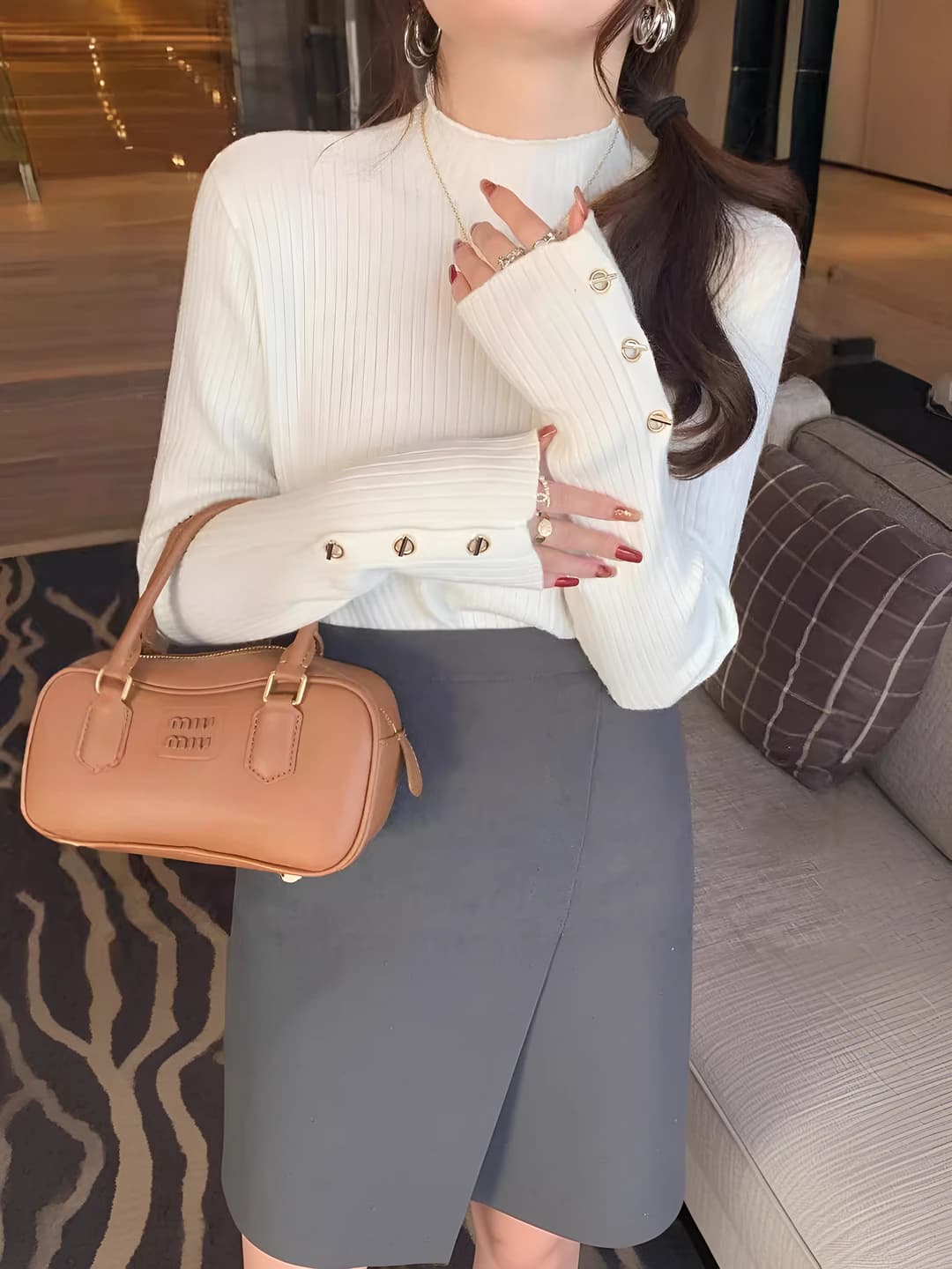 Women's 2026 mock neck knit pullover sweater, slim fit long sleeve solid colour sweater