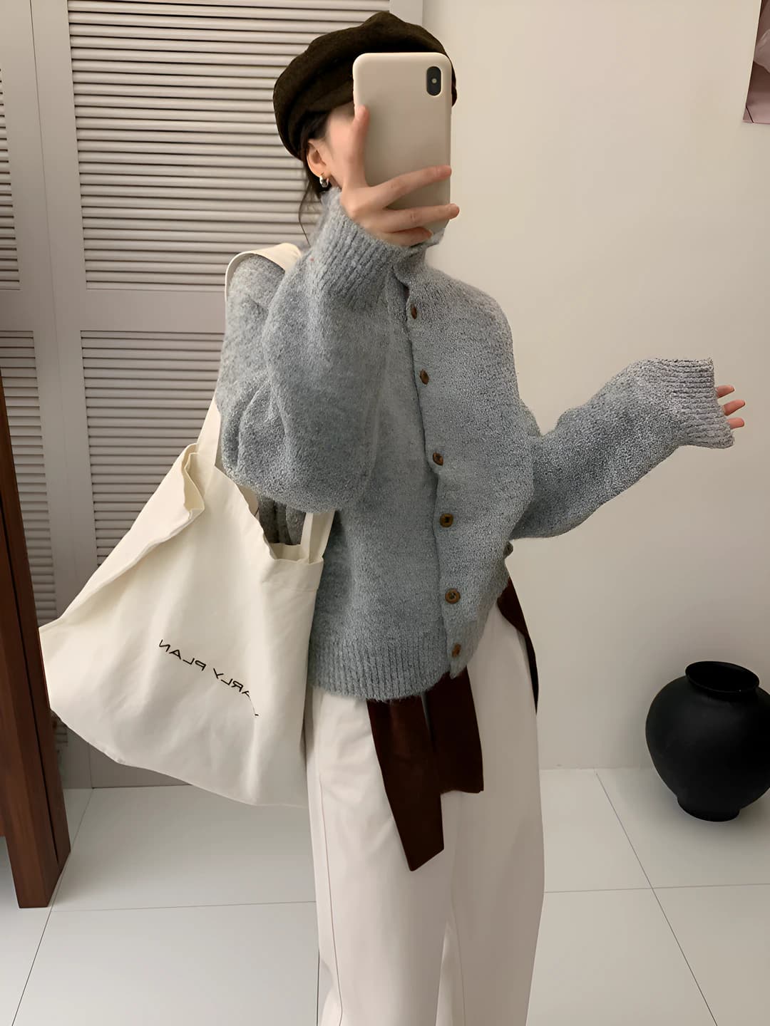 Women's knit cardigan: lapel collar, solid colour, loose fit, long sleeve, autumn-winter sweater