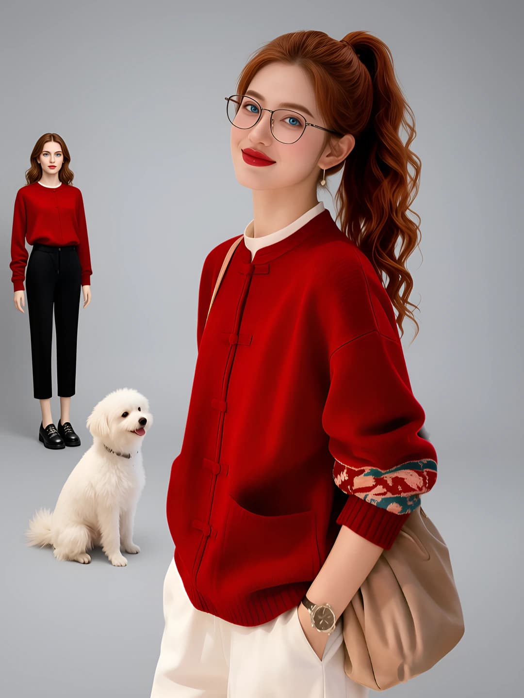 Women's 2026 autumn-winter thick knit cardigan, zip closure, long sleeve, solid colour, hooded