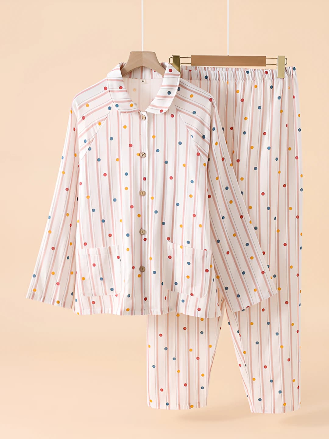Multicolour dots brown stripes