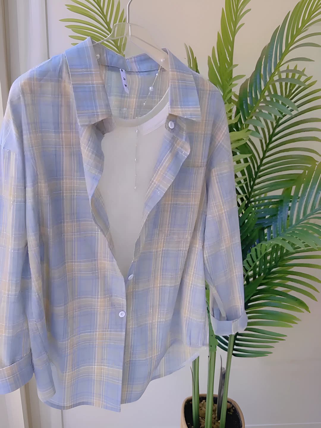 Ayollar uchun 2026 yozgi quyoshdan himoyalovchi yupqa katak ko'ylak-shirt, bo'sh (oversize) uzun yeng, POLO yoqa, tashqi kiyim