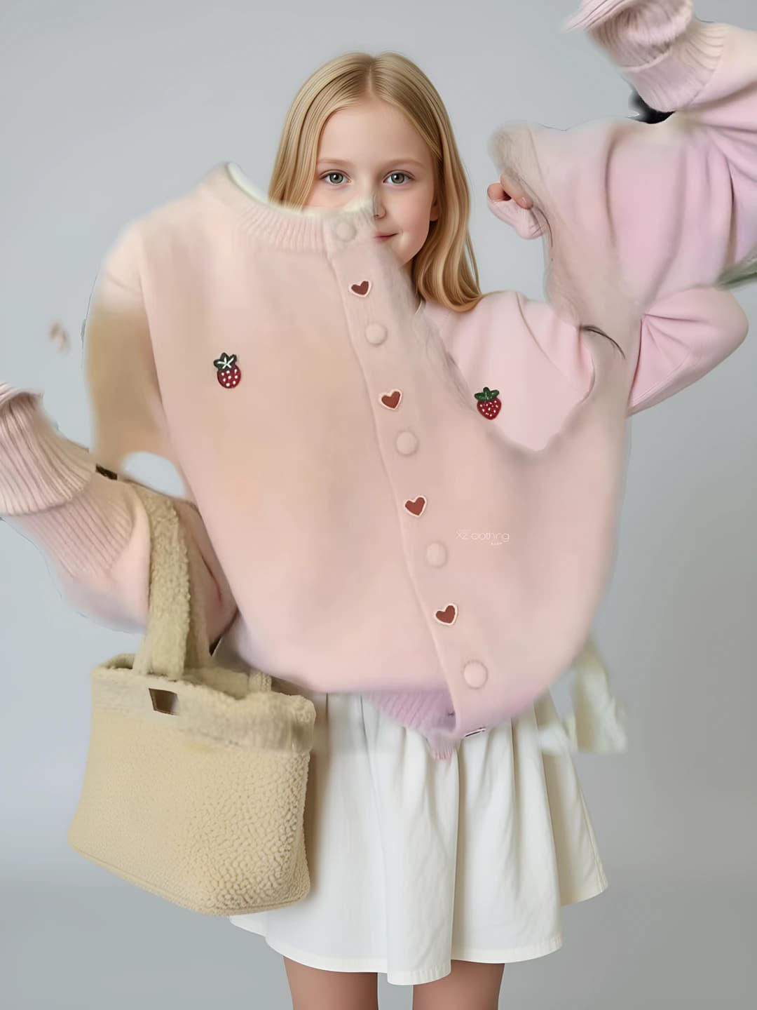 Women's knit cardigan with crew neck, long sleeve and 3D pattern