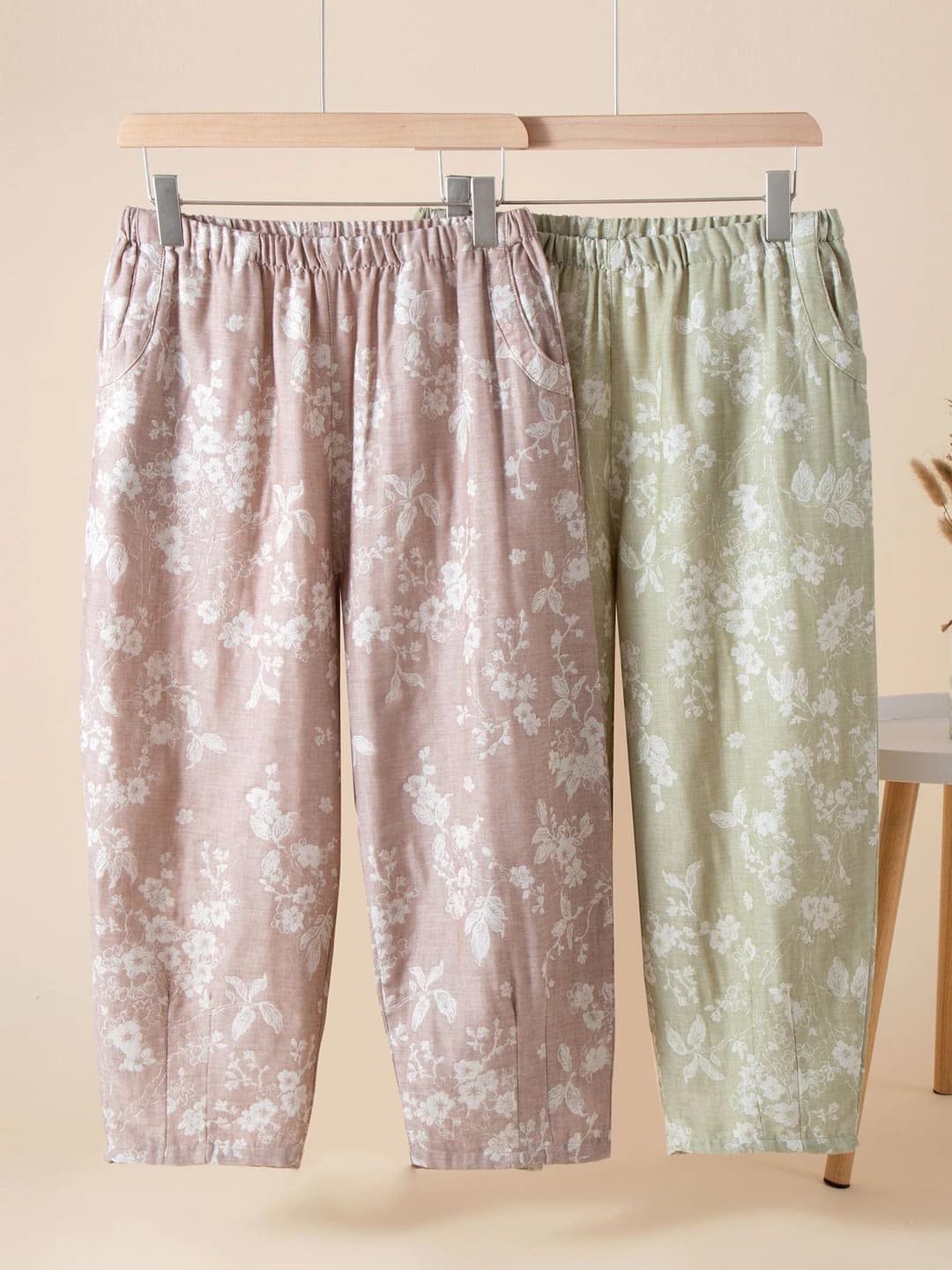 Ayollar uchun 2026 yilgi bahor-yoz va kuz uchun yupqa, bo'sh (oversize) to'qima mato (cotton-linen) pijama shimlari, havo o'tkazuvchan, antibakterial, issiq saqlaydigan, uzun shim, tashqarida kiyish mumkin