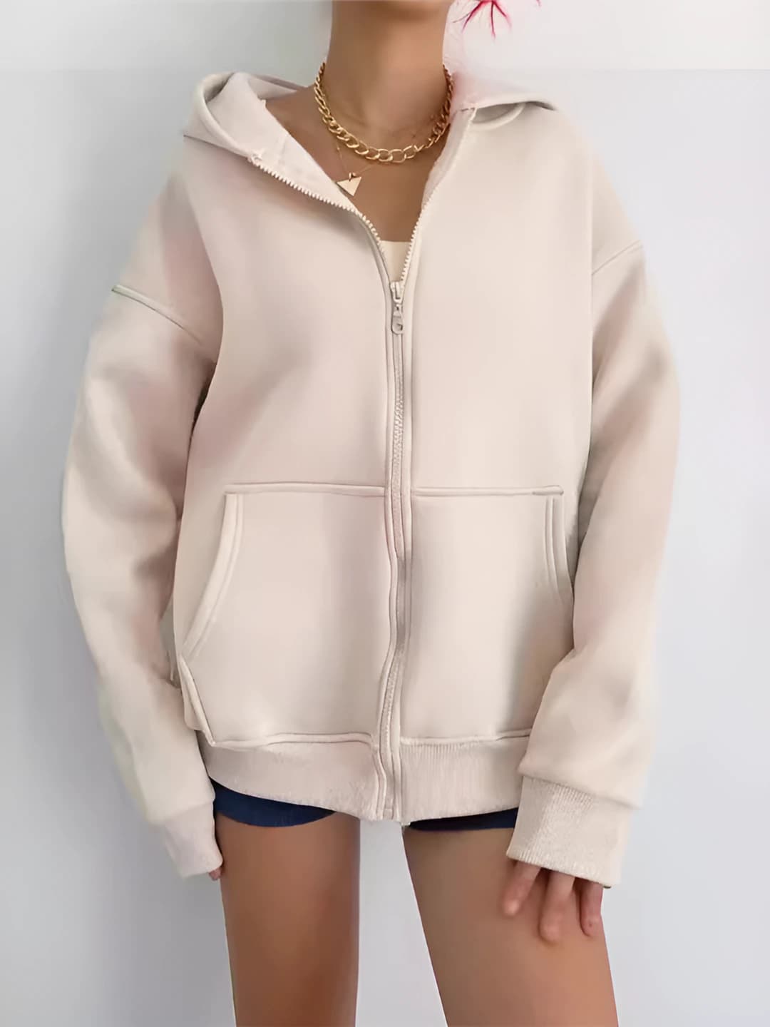 Women's 2026 zip-up hoodie, loose fit, long sleeve, V-neck, casual style