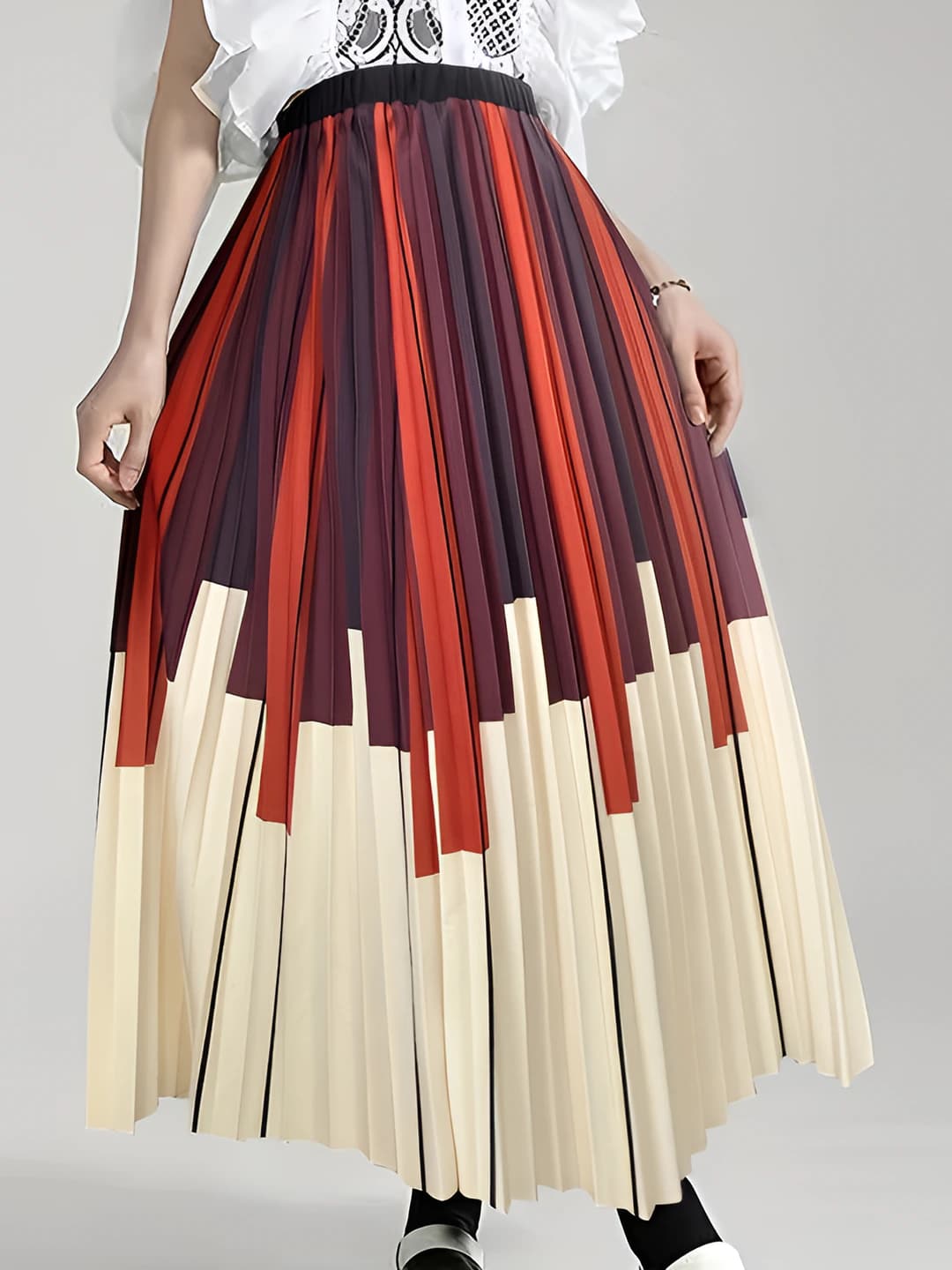 Women's Korean style high waist striped slimming long skirt