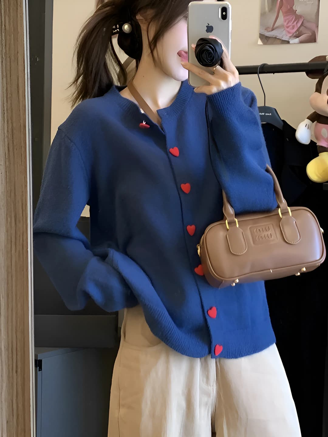Women's autumn-winter knit cardigan, petite, crew neck, long sleeve, loose fit, solid colour, casual style