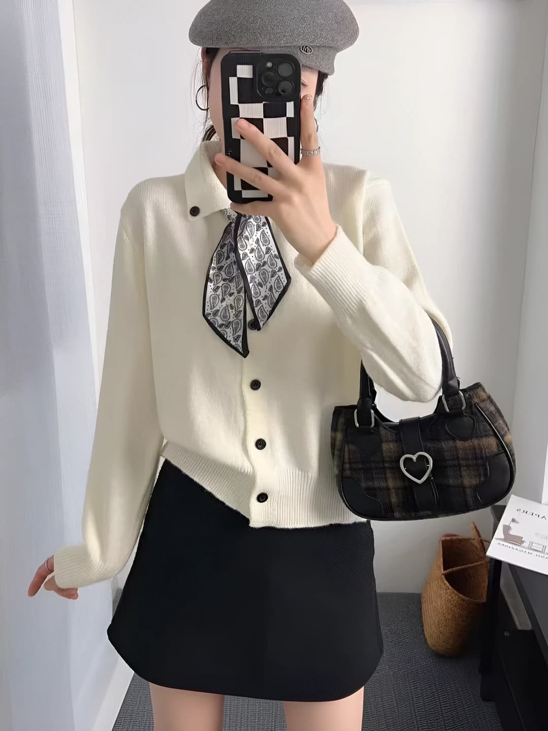 Women's knit cardigan: lapel collar, long sleeve, solid colour, slimming, mid-length, single-breasted closure, urban style