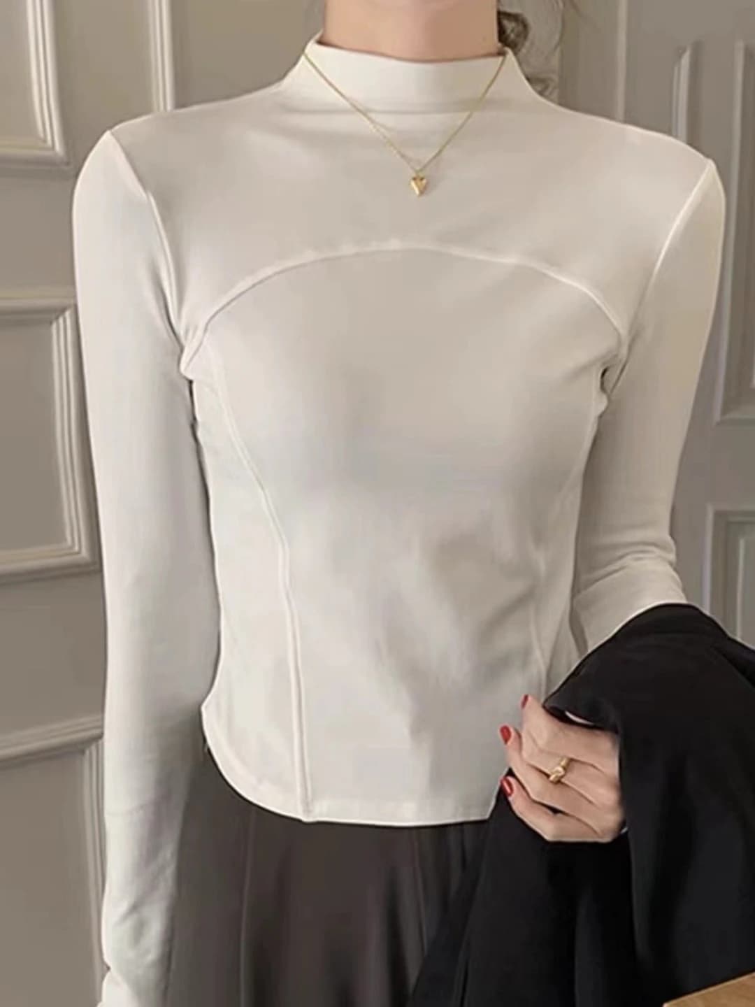 Women's warm long-sleeve base top with mock neck, slim fit, autumn-winter