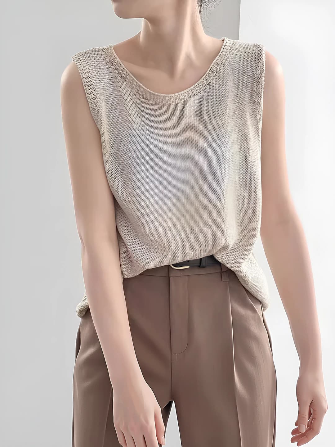 Women's knit top sleeveless, slim fit, loose fit, Korean style, summer, solid colour, 2026