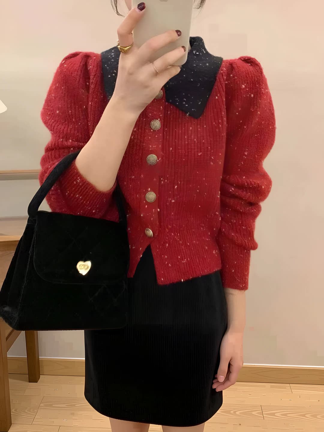 Women's knit cardigan: lapel collar, long sleeve, loose fit, multi-dot pattern, autumn-winter