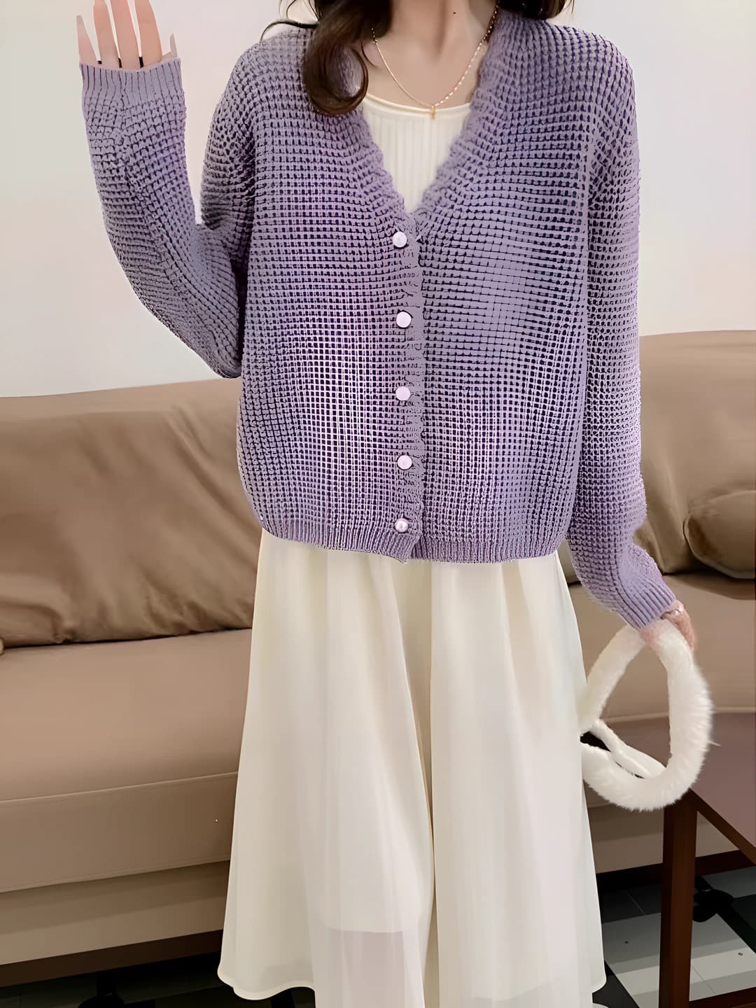 Women's knit cardigan, spring-autumn, V-neck, solid colour, slim fit, long sleeve, single button closure