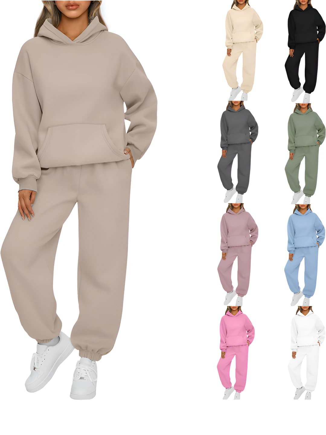Women's autumn-winter casual loose fit (oversize) solid colour long sleeve hoodie and trousers set